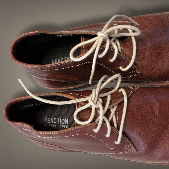 Men\'s 11.5 KENNETH COLE REACTION Desert Sun Brown Leather Chukka Boots EUC